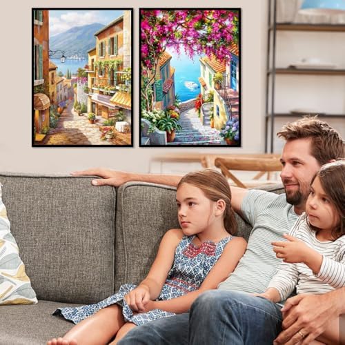 VIGEGU 2 Pack Cityscape Paint by Numbers Kit for Adults with Framed, Landscape Paint by Number DIY Adult Paint by Number Kits for Wall Decor 10x12in - Image 2
