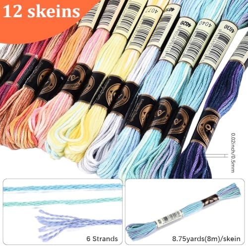 12 Skeins 105 Yards 6 Strands Embroidery Floss Colorful Gradient Thread Cross Stitch Variegated Friendship Bracelet String Cord Bulk Yarn Set for Bracelets Hand Sewing Making DIY Crafts - Image 2