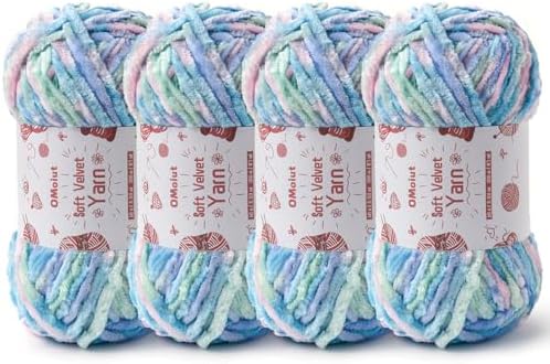 4x100g Fluffy Velvet Chenille Yarn for Crocheting and Knitting, 4x80m (87.5yd) Baby Yarn for Crocheting Soft, Crochet Chunky Yarns Amigurumi Yarns (4 Candyfloss) by OMoiut