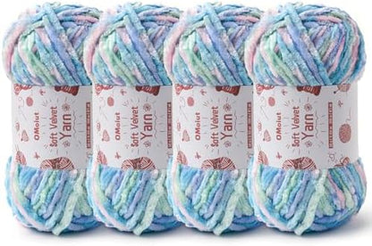 4x100g Fluffy Velvet Chenille Yarn for Crocheting and Knitting, 4x80m (87.5yd) Baby Yarn for Crocheting Soft, Crochet Chunky Yarns Amigurumi Yarns (4 Candyfloss) by OMoiut