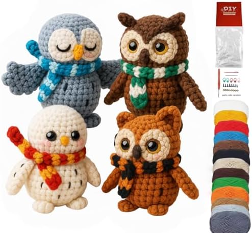 GUOXIAOER 4Pcs Crochet Kit for Beginners, 2026 DIY Craft for Adults, Great Gift for Crochet Lovers, Crocheting Animal Kits with Step by Step Videos,Yarn,Crochet Hook,Birthday Holiday Gift (Crochet B) by GUOXIAOER