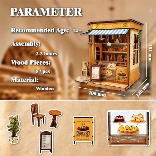 DIY Miniature House - LED Lighting Book Nook Kit Dollhouse Kit for Adults and Teens, Book Nook Tiny House Bookshelf 3D Wooden Puzzle, Gifts for Family Friends (Bakery) - Image 4