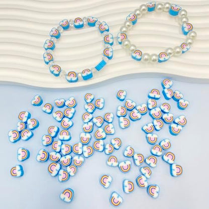 100pcs Blue Horizontal Hole Rainbow Polymer Clay Spacer Beads for Women Jewelry Making DIY Bracelet Necklace Hair Clip Accessories (Horizontal Hole Rainbow) - Image 4