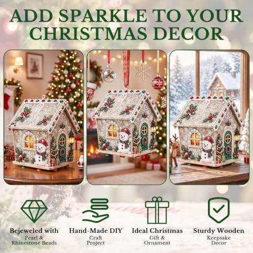 3D Wooden Christmas House Diamond Painting Kit with Pearl Accents-Reindeer - Image 6