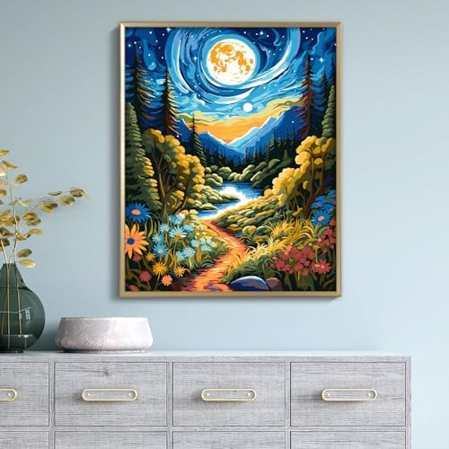 ZTOTZ Paint by Numbers Kit for Adults,Painting by Numbers Kit Landscape,Moon Landscape Paint by Numbers Adults on Canvas,Number Painting for Home Wall Decor 16x20Inch(Mountain) - Image 3