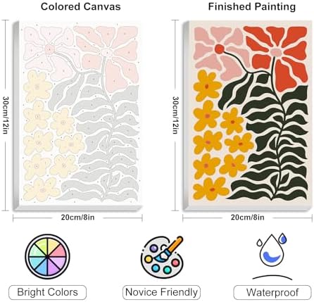4 Pack Framed Paint by Numbers Kit for Adults with Wooden Easel, Flowers - Image 3
