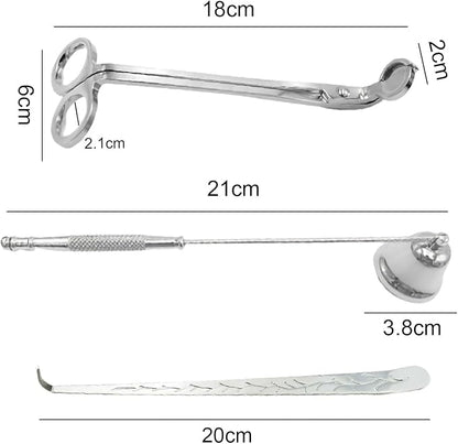 Set of 3, Candle Wick Trimmer, Candle Snuffer and Wick Dipper & Candle Accessory Set, Candle Care Kit for Candle Lover (Silver)