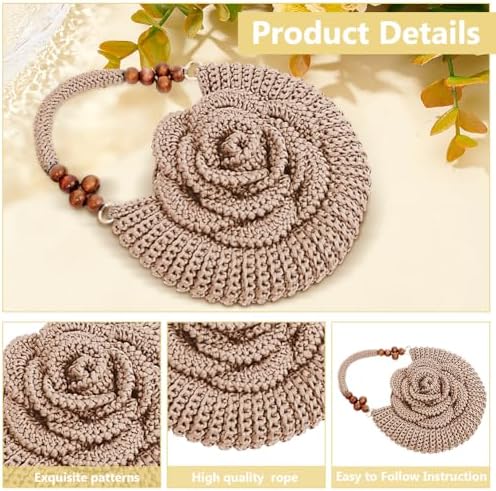 ACRNIGHEET Crochet Kit for Advanced Beginners Pink Khaki Crochet Purse Bag for Women DIY Tote Bag Making Kit with Step-by-Step Tutorials Hobbies Project for Starter Boho Style Gift Ideas - Image 3