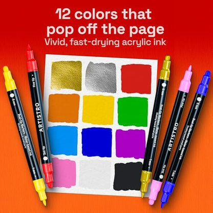 ARTISTRO Dual-Tip Acrylic Paint Marker Pens - Set of 12 - Image 2