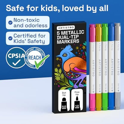 ARTISTRO Metallic Dual-Tip Acrylic Paint Marker Pens - Set of 5 - Image 7