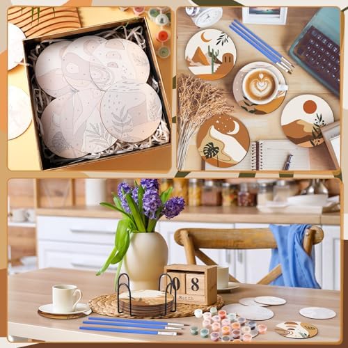 Reallnaive 8 Pcs Boho Paint by Numbers Kit for Adults Wooden Coasters - Image 5