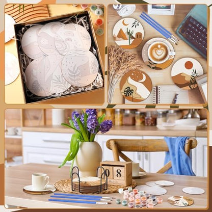 Reallnaive 8 Pcs Boho Paint by Numbers Kit for Adults Wooden Coasters - Image 5