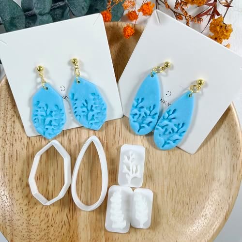 Xaekicr 5pcs Leaf Texture Polymer Clay Cutters – Clay Cutters for Earrings, Geometric Teardrop Shape Clay Tools, Clay Molds for Polymer Clay Jewelry DIY - Image 3