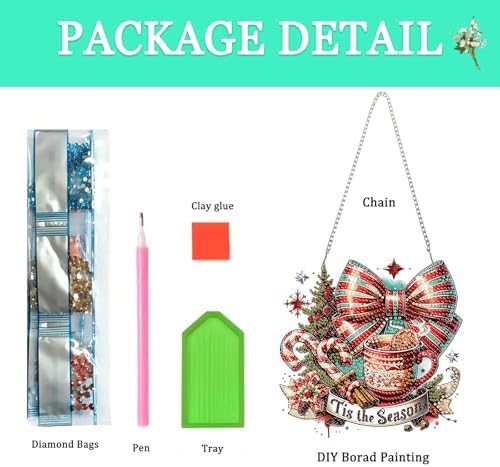 Auremi Christmas Diamond Art Pendant Kits,5D Coffee Diamond Art Diamond Painting Hanging Kits,DIY Special Shaped Diamonds Painting Suncatcher Pendant Kit for Adults for Gift Wall Home Decor - Image 3