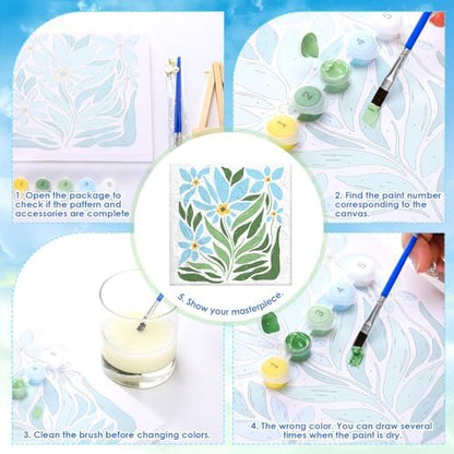 RoundFunny 8 Set Paint by Numbers Drawing Kit for Adults,Simple Blossom - Image 3