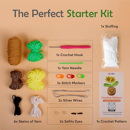 A-URA Sunflower Crochet Kit for Beginners, Knitting Kit for Kids and Adults - Image 6