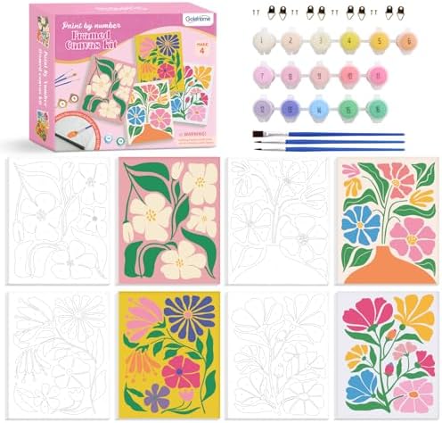 goldentime 4 Pack Framed Paint by Numbers Kit for Adults Beginner & Kids | Flowers Easy Adult Paint by Number Kits on Canvas with Frame | 8x10 Inch Floral Canvas Painting for Home Décor Gift by Goldentime