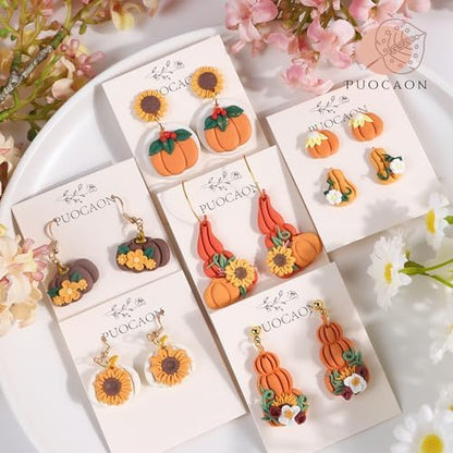 Puocaon Pumpkin Polymer Clay Cutters - 9 Pc Fall Earrings Clay Cutters for Jewelry, Thanksgiving - Image 2