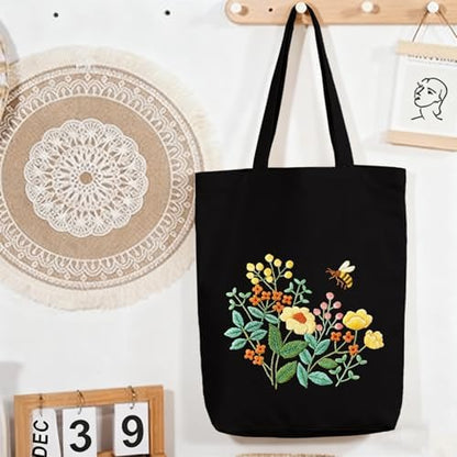 CREAWONDER Canvas Tote Bag Embroidery Kit with Pattern for Beginners, Arts and DIY Embroidery Crafts Kits for Adults, Include Instructions, Embroidery Hoops, Color Threads and Tool - Image 7