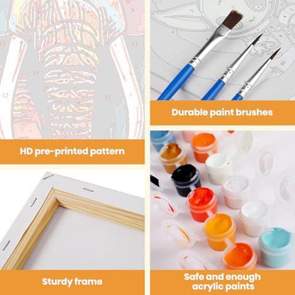 MXJSUA Colorful Floral Elephant Paint by Numbers Kit with Frame for Adults, Animal Easy Beginners Paint by Number on Canvas with Easel, Acrylic Number Painting Craft Gifts for Home Decor, 8x12 inch - Image 4