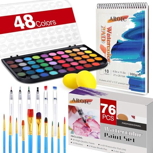 48 Colors Watercolor Paint Set for Adults and Beginners by AROIC