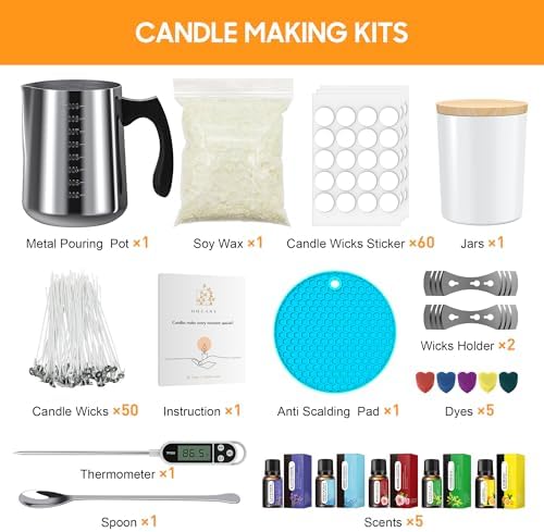 Ohcans Candle Making Kit Supplies, Soy Wax DIY Candle Making for Adults, with 900ml Candle Make Pouring Pot,Candle Jar Candle Wicks, Wicks Sticker, Wicks Holder, Thermometers - Image 2