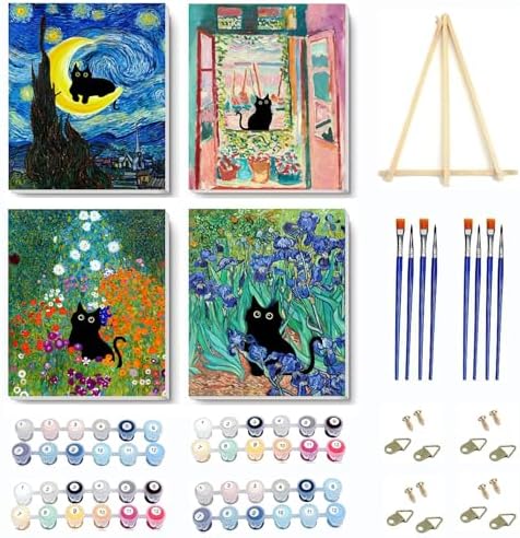 4 Pack Paint by Numbers Kit for Adults Framed Canvas with Wooden Easel by VIGEGU