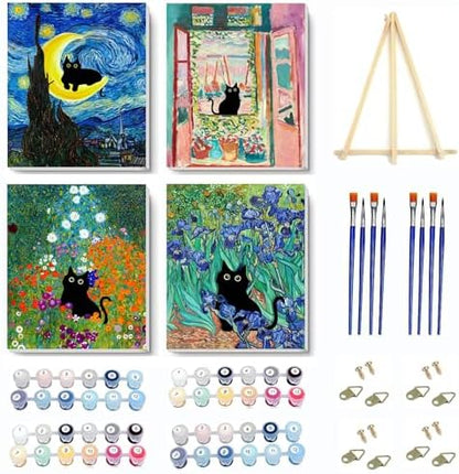 4 Pack Paint by Numbers Kit for Adults Framed Canvas with Wooden Easel by VIGEGU