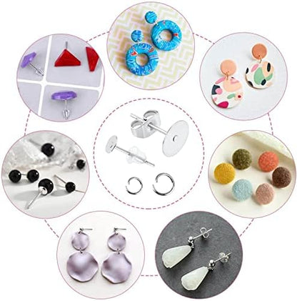 Caffox Hypoallergenic Earring Posts and Backs, 1800pcs Stainless Steel Stud Earring Kit with Earring Base Studs, Earring Backs and Jump Rings for Clay, Resin, Pearls, Jewelry Making and Crafting - Image 3