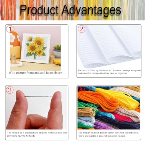 Sunflower Stamped Cross Stitch Kits for Adult Beginner with Wooden Frame - Image 4