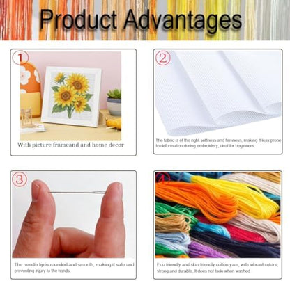 Sunflower Stamped Cross Stitch Kits for Adult Beginner with Wooden Frame - Image 4