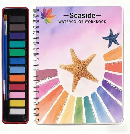 Watercolor Workbooks, Beginner Watercolor Painting Kit – 12 Colors Paint Set with Brush – Perfect for Gifting to Spark Creativity & Joy for Teens & Adults（Seaside） by Unknown
