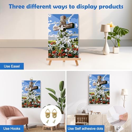 MOGTAA Cross Flowers Paint by Numbers Kit for Adults Beginners with Frame, Landscape Adult Paint by Number Kits on Canvas with Easel, Easy DIY Oil Painting Kits for Home Decor, 8x12in - Image 3
