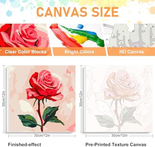 Offito Framed Paint by Numbers Kit for Adults Beginners, Rose Flowers - Image 3