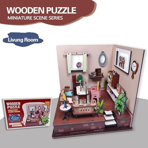 3D Wooden Puzzle for Adult DIY Cozy Living Room Model Kit - Image 6