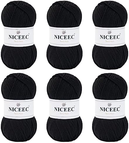 NICEEC 300g Soft Assorted Colors Yarn 100% Acrylic 870yds -Black by NICEEC