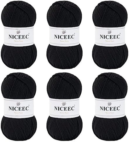 NICEEC 300g Soft Assorted Colors Yarn 100% Acrylic 870yds -Black by NICEEC