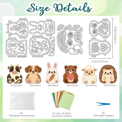 3D Animals Folding Cards Cutting Die 4 Styles Cute Dog Cows Sheep Bears Rabbits Stencils with 15 Scrapbook Paper Pads & Tweezers, All-in-One Animals Craft Kit for DIY Scrapbooking Card - Image 2