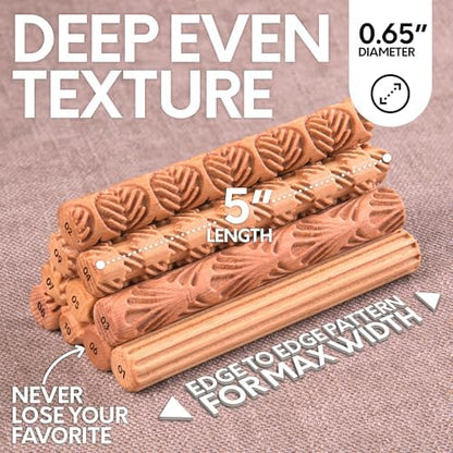 Byllstore Clay Texture Rollers | 10-Pack | 5 in x 0.65 in | Premium Wooden Pottery Tools | Set A - Image 5