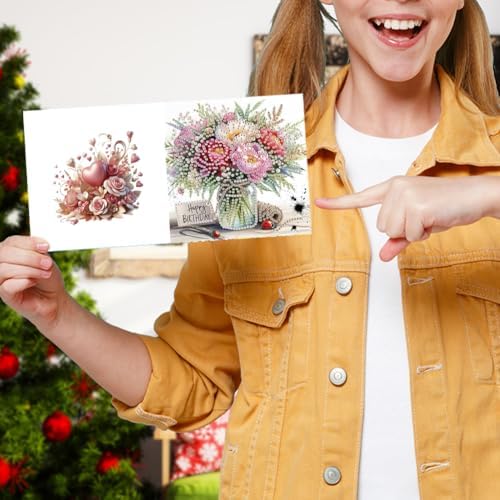6 Pcs 5D DIY Diamond Painting Greeting Card Kit Bouquet, Diamond Art Christmas Birthday Holiday Greeting Card, Art Crafts Kit Creative with Envelope - Image 4