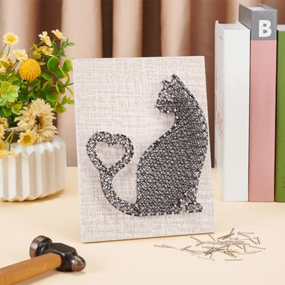 WEBEEDY DIY String Art Kit Cat Mitten Animal Craft Kit with Heart Pattern Creative Craft Kits for Adult Christmas Home Wall Table Decorations Gift - Image 6
