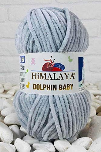 5 Skein/Pack Himalaya Dolphin Baby Chenille Yarn, Each Ball 100 gr (3.5 oz), 120 m (132 Yards), 100% Polyester, Super Bulky Baby Blanket Velvet Amigurumi Yarn, 80325 - Light Gray