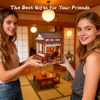 DIY Book Nook Kit for Adults, Japanese Sakura Dollhouse Kit, Miniature House Kit with LED Light, Mini Building Kit, 3D Wooden Puzzles Bookshelf Craft Diorama for Adults Teen Gifts (Japanese Bar) - Image 6