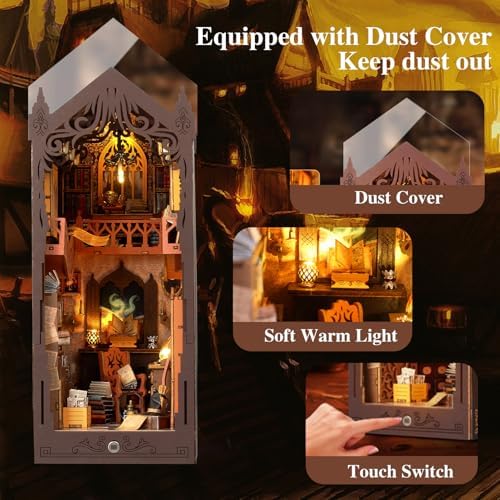 Book Nook Kit,DIY Miniature House Kit,Dollhouse Booknook with Dust Cover & LED Light,3D Wooden Bookends Puzzle,Bookshelf Decorfor for Adults, Teens, Beginners,Gifts for Family, Friends - Image 3