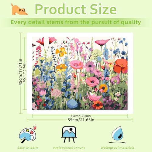 Reivworl Flowers Paint by Numbers Kit for Adults, Wildflowers Paint by Number for Adults, Adult Paint by Number Kits for Gifts and Home Wall Decor 16x20 Inch - Image 4