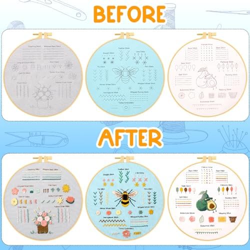 Ponpon 3 Sets Embroidery Kit for Beginners, Embroidery Kit for Adults with Follow Instruction, Cross Stitch Kits with Wooden Embroidery Hoops (Stlye D) - Image 3