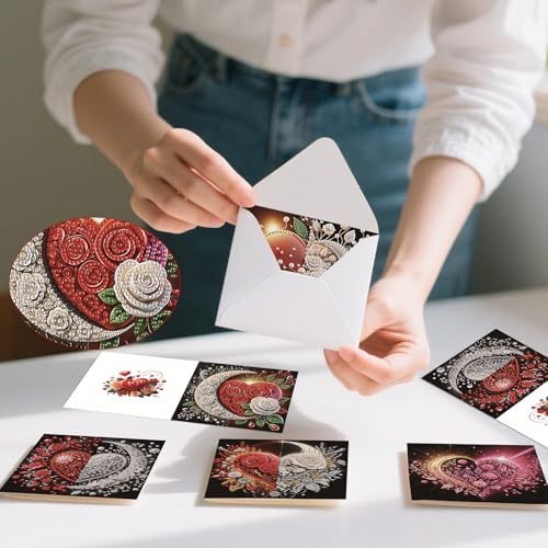 6Pcs Diamond Art Painting Cards Kit Heart Moon Rose Greeting Card - Image 7