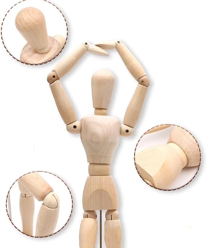 SEEK RARE 12.4 Inch Artists Wooden Manikin Flexible Body Joints Human Figure Puppet Model Wood Male Mannequin Ornament Stand for Home Office Desk Decor Sketching Drawing Painting