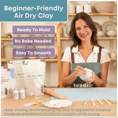 Pottery Kit for Beginners, 4.4LBS Air Dry Clay for Adults with Sculpting Tools, Paint, Glaze, 2kg Air-Dry Modeling Clay | Molding, Sculpt & Painting Set, Hobby Date Night DIY Art Craft Kits (White) - Image 4