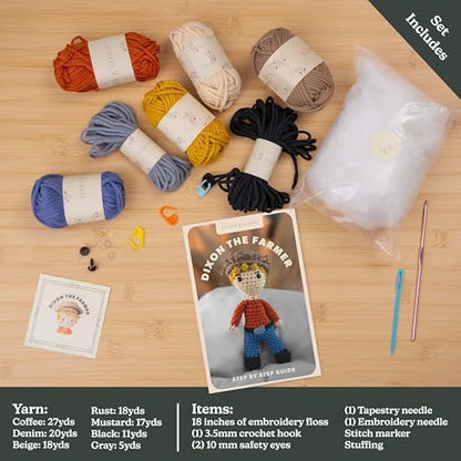 Hearth & Harbor Amigurumi Crochet Kit for Beginners, Learn to Crochet Kits for Adults Beginner with Easy Yarn, Stuffed Crochet Animal Kit with Step-by-Step Video Tutorials – Dixon the Farmer - Image 2